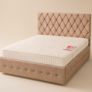 Pat dormitor tapițat 140x200 cm cu ladă spațioasă și somieră metalică, realizat pe comandă, disponibil în Oradea, ideal pentru confort și depozitare.